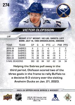 2023-24 Upper Deck - Outburst Silver #274 Victor Olofsson Back