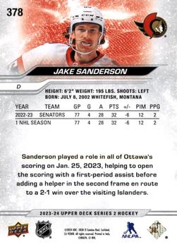 2023-24 Upper Deck - Outburst Silver #378 Jake Sanderson Back