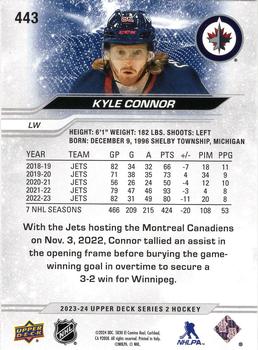2023-24 Upper Deck - Outburst Silver #443 Kyle Connor Back
