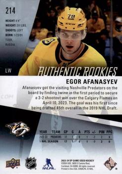 2023-24 SP Game Used #214 Egor Afanasyev Back
