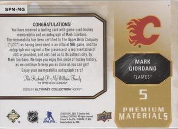 2021-22 Upper Deck Ultimate Collection - 2020-21 Upper Deck Ultimate Collection Update: Ultimate Signature Premium Materials #SPM-MG Mark Giordano Back