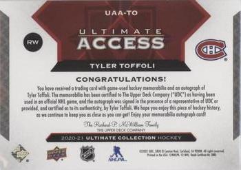 2021-22 Upper Deck Ultimate Collection - 2020-21 Upper Deck Ultimate Collection Update: Ultimate Access Jersey Autographs #UAA-TO Tyler Toffoli Back