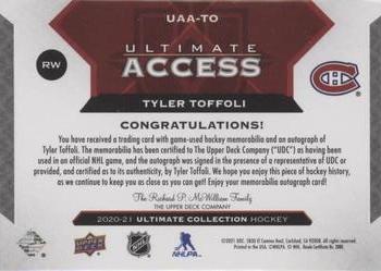 2021-22 Upper Deck Ultimate Collection - 2020-21 Upper Deck Ultimate Collection Update: Ultimate Access Bronze Patch Autographs #UAA-TO Tyler Toffoli Back