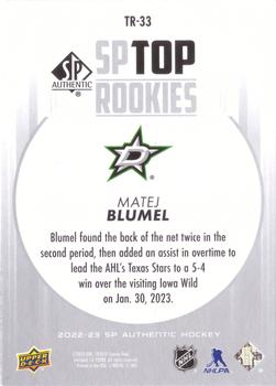 2022-23 SP Authentic - Top Rookies #TR-33 Matej Blumel Back