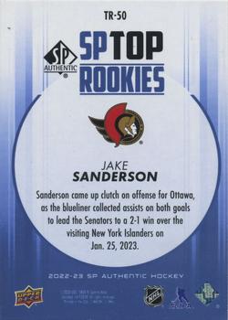 2022-23 SP Authentic - Top Rookies Blue #TR-50 Jake Sanderson Back
