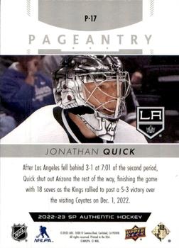 2022-23 SP Authentic - Pageantry #P-17 Jonathan Quick Back