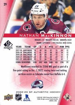 2022-23 SP Authentic - Limited Red #29 Nathan MacKinnon Back