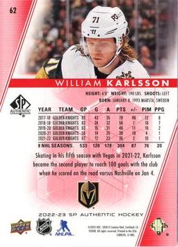 2022-23 SP Authentic - Limited Red #62 William Karlsson Back