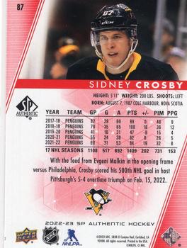 2022-23 SP Authentic - Limited Red #87 Sidney Crosby Back