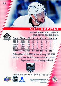 2022-23 SP Authentic - Limited Red #93 Anze Kopitar Back