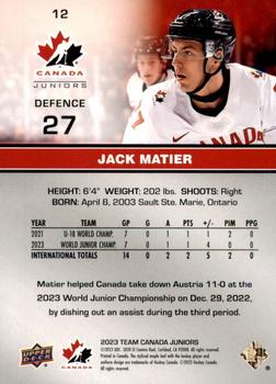 2023 Upper Deck Team Canada Juniors #12 Jack Matier Back
