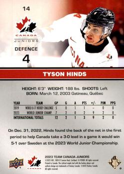 2023 Upper Deck Team Canada Juniors #14 Tyson Hinds Back
