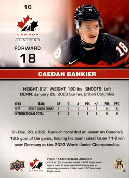 2023 Upper Deck Team Canada Juniors #16 Caedan Bankier Back