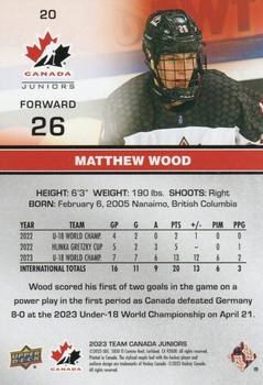 2023 Upper Deck Team Canada Juniors #20 Matthew Wood Back