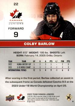 2023 Upper Deck Team Canada Juniors #22 Colby Barlow Back