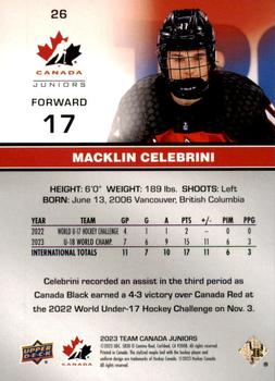 2023 Upper Deck Team Canada Juniors #26 Macklin Celebrini Back