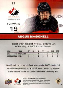 2023 Upper Deck Team Canada Juniors #27 Angus MacDonell Back