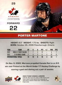 2023 Upper Deck Team Canada Juniors #29 Porter Martone Back