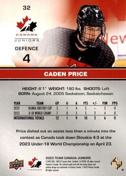 2023 Upper Deck Team Canada Juniors #32 Caden Price Back