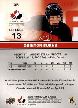 2023 Upper Deck Team Canada Juniors #35 Quinton Burns Back