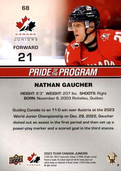 2023 Upper Deck Team Canada Juniors #68 Nathan Gaucher Back