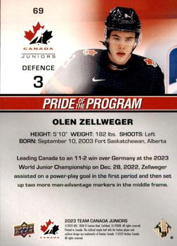 2023 Upper Deck Team Canada Juniors #69 Olen Zellweger Back
