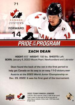 2023 Upper Deck Team Canada Juniors #71 Zach Dean Back