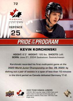 2023 Upper Deck Team Canada Juniors #72 Kevin Korchinski Back