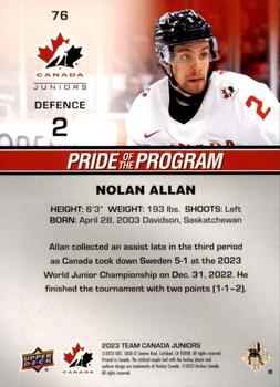 2023 Upper Deck Team Canada Juniors #76 Nolan Allan Back
