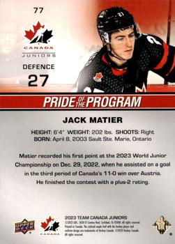 2023 Upper Deck Team Canada Juniors #77 Jack Matier Back