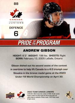 2023 Upper Deck Team Canada Juniors #88 Andrew Gibson Back