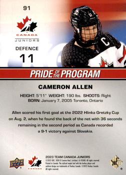 2023 Upper Deck Team Canada Juniors #91 Cameron Allen Back