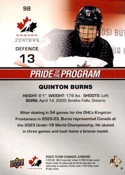 2023 Upper Deck Team Canada Juniors #98 Quinton Burns Back