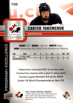 2023 Upper Deck Team Canada Juniors #106 Carter Yakemchuk Back