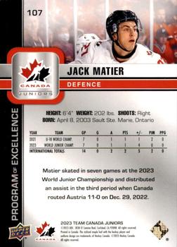 2023 Upper Deck Team Canada Juniors #107 Jack Matier Back