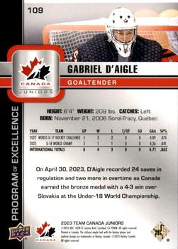 2023 Upper Deck Team Canada Juniors #109 Gabriel D'Aigle Back
