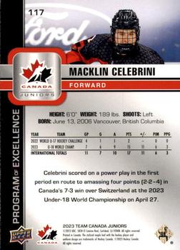 2023 Upper Deck Team Canada Juniors #117 Macklin Celebrini Back