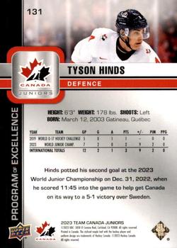 2023 Upper Deck Team Canada Juniors #131 Tyson Hinds Back