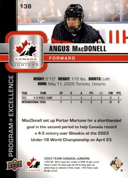 2023 Upper Deck Team Canada Juniors #138 Angus MacDonell Back