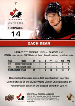 2023 Upper Deck Team Canada Juniors - Exclusives #7 Zach Dean Back