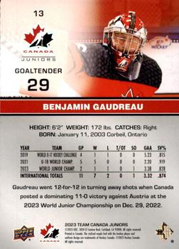 2023 Upper Deck Team Canada Juniors - Exclusives #13 Benjamin Gaudreau Back