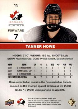 2023 Upper Deck Team Canada Juniors - Exclusives #19 Tanner Howe Back