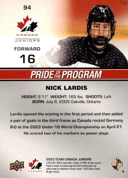 2023 Upper Deck Team Canada Juniors - Red Foil #94 Nick Lardis Back