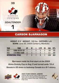 2023 Upper Deck Team Canada Juniors - Red Patterned Foilboard #39 Carson Bjarnason Back