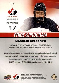 2023 Upper Deck Team Canada Juniors - Red Patterned Foilboard #97 Macklin Celebrini Back