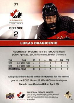 2023 Upper Deck Team Canada Juniors - Rose Gold #31 Lukas Dragicevic Back