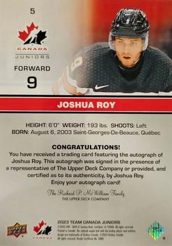 2023 Upper Deck Team Canada Juniors - Signatures #5 Joshua Roy Back