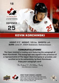 2023 Upper Deck Team Canada Juniors - Base Signatures #18 Kevin Korchinski Back