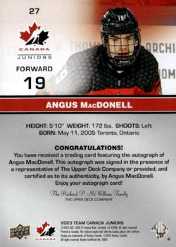 2023 Upper Deck Team Canada Juniors - Base Signatures #27 Angus MacDonell Back