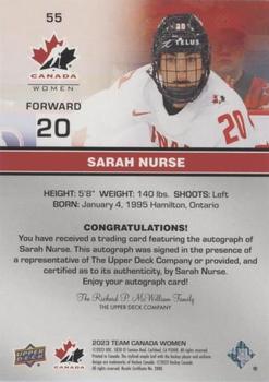 2023 Upper Deck Team Canada Juniors - Signatures #55 Sarah Nurse Back